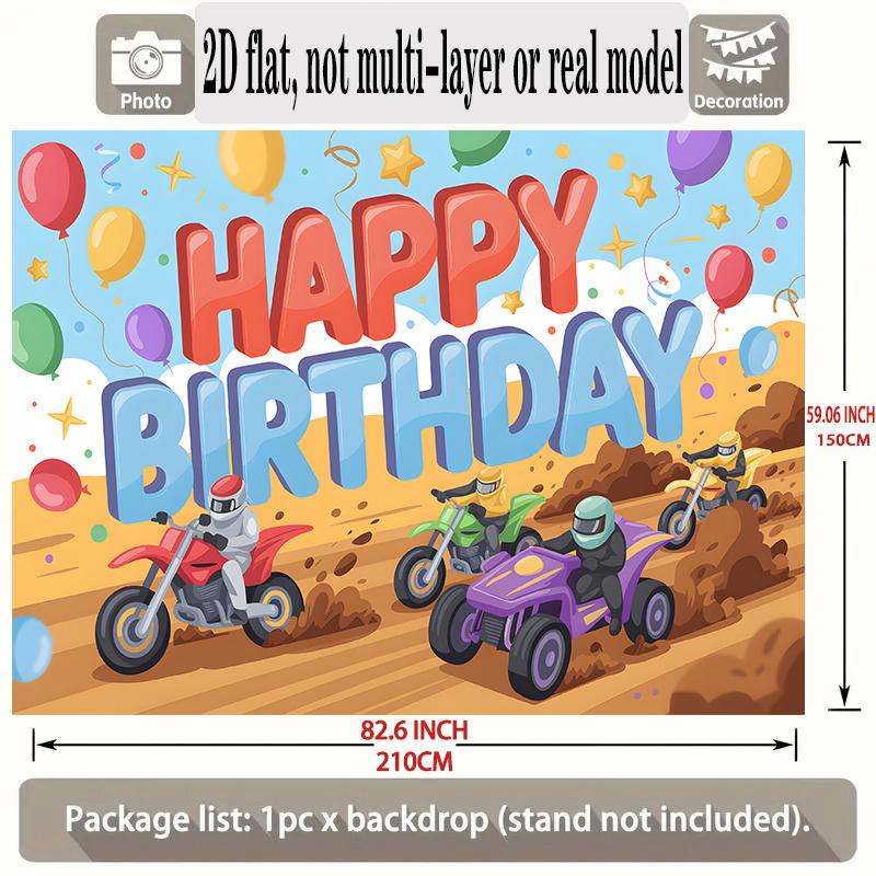 Happy Birthday Off-Road Theme, 1pc Polyester Party Backdrop Banner, Photo Booth Background, Wall Decor