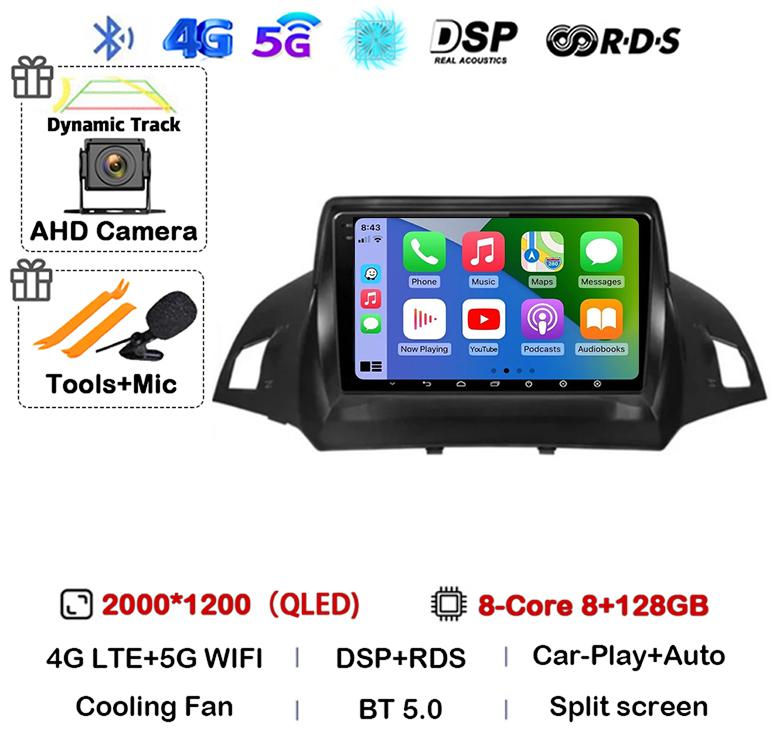 Android 14 Carplay Auto для Ford Kuga Escape 2013 2014 2015 2016 Автомобильный радиоприемник Мультимедиа Видеоплеер GPS Стерео 4G WIFI Головное устройство