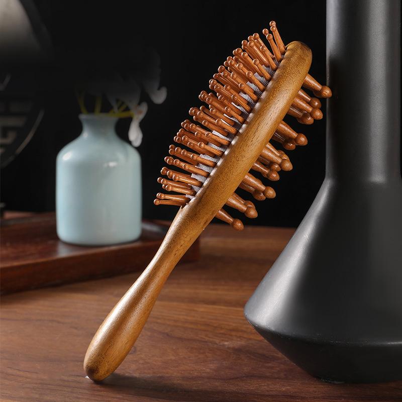 Double Sided Sandalwood Air Bag Comb Anti Static Scalp Massage Wood Comb Head Blood Circulation Nose Comb Brush Curly Hair