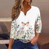 Жен. Футболка Футболка С принтом Пуговицы Рукав 3/4 Повседневные Выходные Мода Классический Классический V-образный вырез Обычный Верх