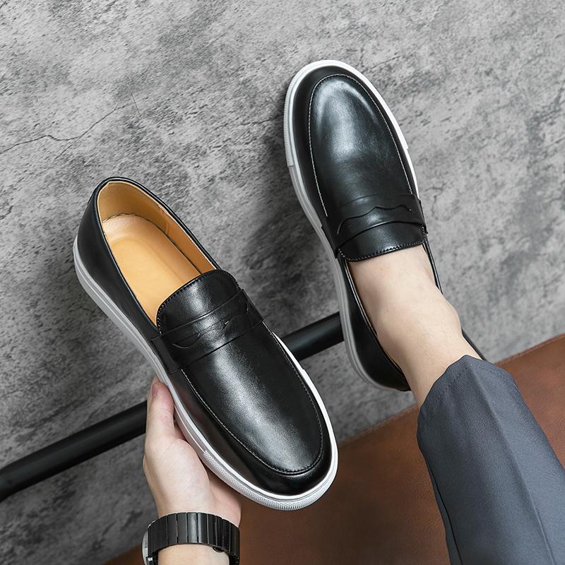 Fashion Classic Brand Men's Leather Casual Shoes Elegant Brown Thick Sole Flat Bottom Loafers Men's Business Work Shoes Comfortable