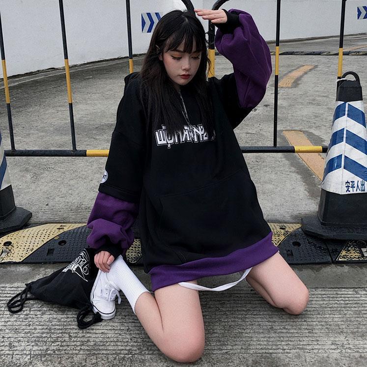 M ~ 4XL Y2K Топ женские толстовки с принтом готические темные толстовки свободный искусственный свитер из двух частей женский осенне-зимний плюс бархатная толстая куртка с капюшоном