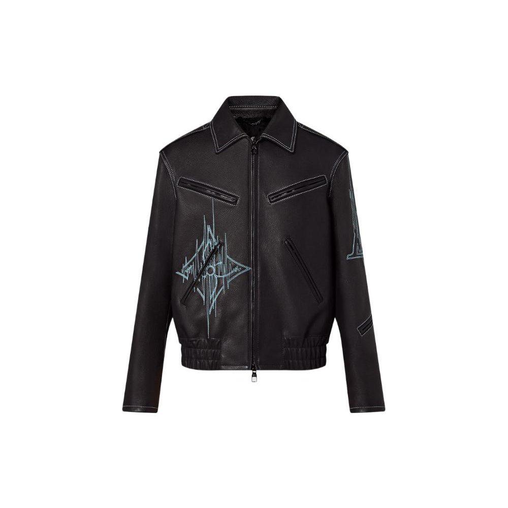 Louis Vuitton FW22 Кожаная куртка-пальто мужская черная 1AAVCA