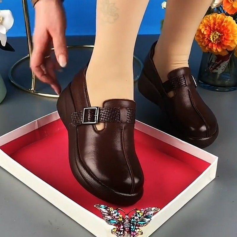 Women Retro Shoes Leather Platform Wedge Spring Women Plus Size Leisure Moccasins Sneakers Breathable Shoe