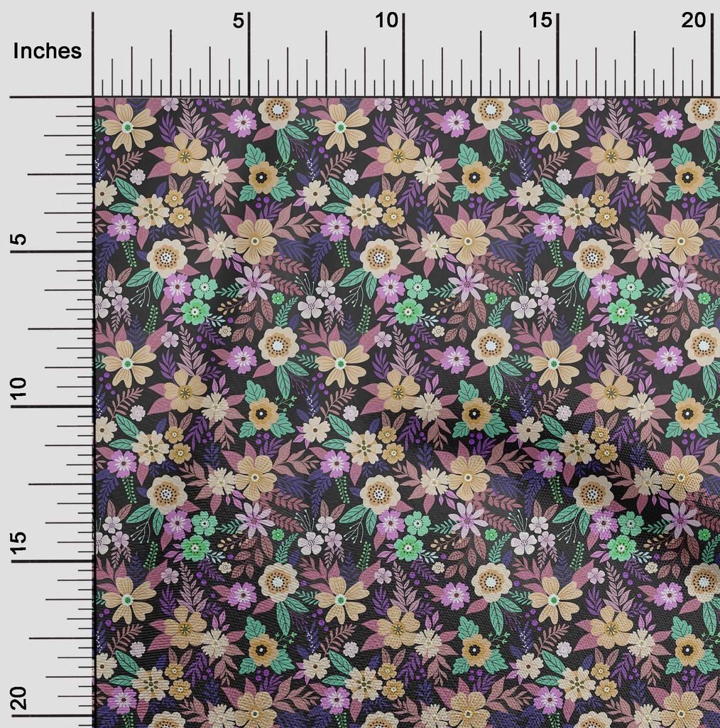 oneOone Cotton Flex Brown Fabric Asian Floral Sewing Material Print Fabric By The Yard 40 Inch