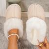 Fashion Closed Toe Warm Cotton Slippers Women Faux Fur Thicken Plush Winter Home Shoes Woman Lightweight Casual Indoor Slides Female
