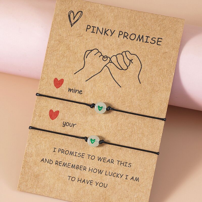 2 шт./набор парных браслетов Pinky Promise браслеты Friendship Heart Bead Регулируемая веревка День святого Валентина
