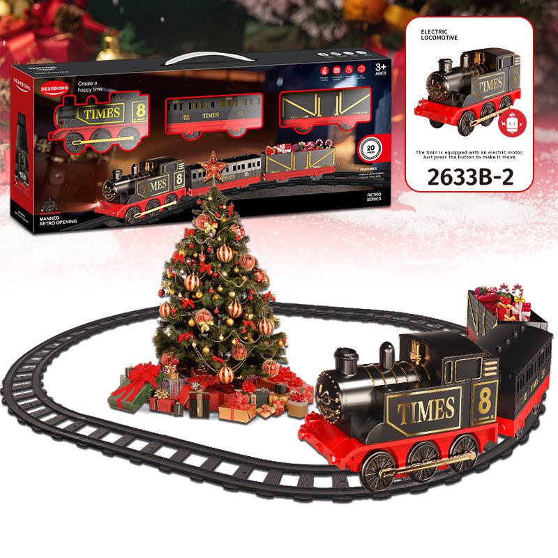 Рождественский поезд, игрушечный трек с электрическим звуком и светом, костюм для сращивания, подарок для мальчика, трековый поезд