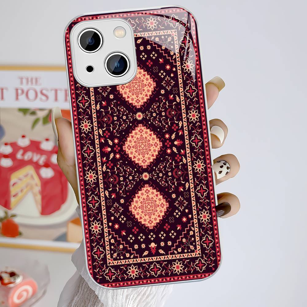 Персидский ковер Цветочный узор Закаленное стекло Для iPhone 14 13 12 11 Pro Mini XS MAX 14Plus X XS XR Чехлы