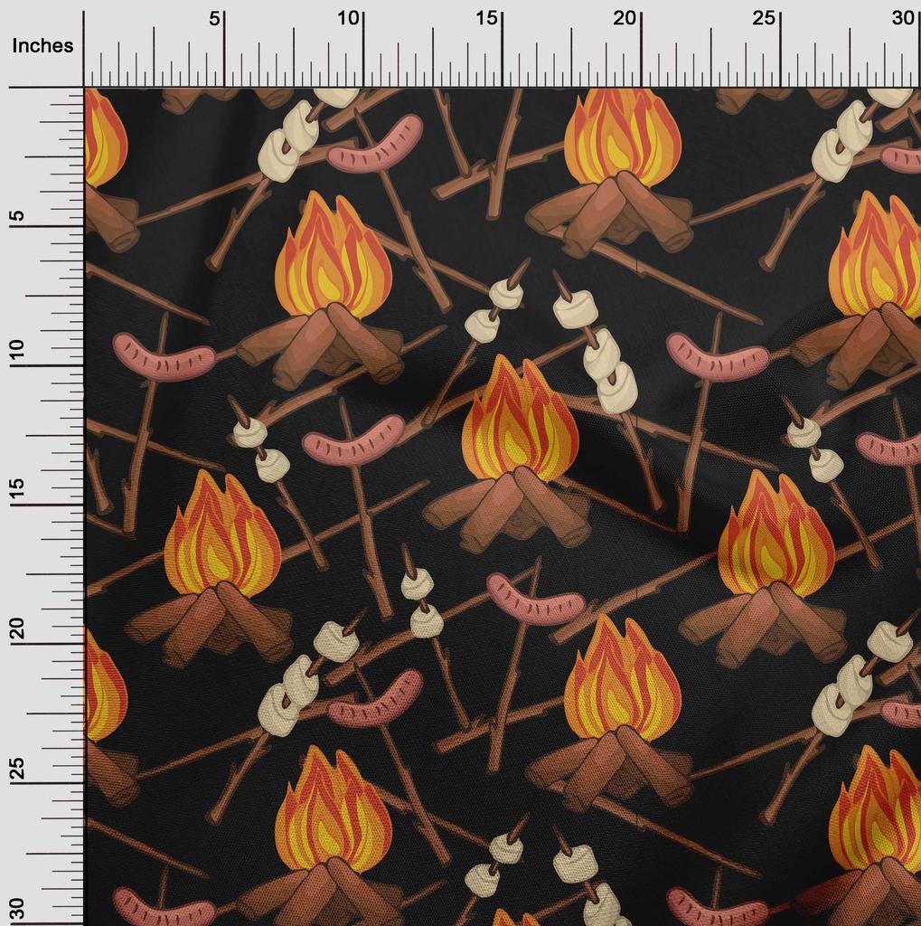 oneOone Cotton Flex Black Fabric Campfire Sewing Fabric By The Yard Printed Diy Clothing Sewing Supplies 40 Inch