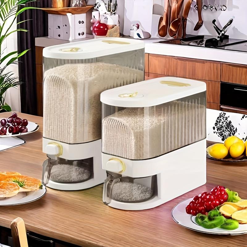 2-в-1 большой дозатор риса и контейнер для хранения сухих продуктов с мерным стаканом и шкалой времени, откидной пластиковый кухонный органайзер для зерен