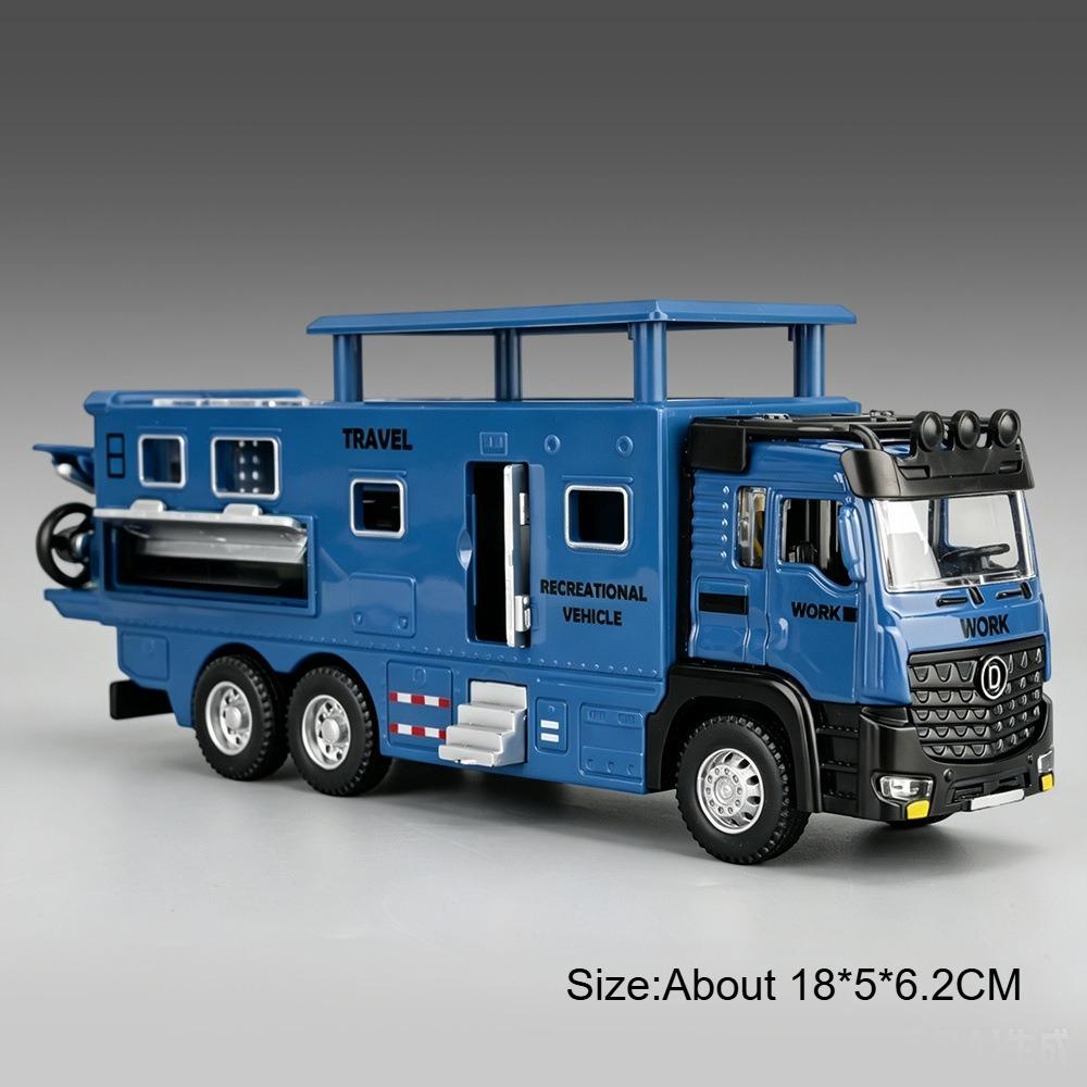 1:43 Scale Camper Van Model Car Toy Adjustable Ceiling Doors Opened Sound Light Off-road Vehicle Models Metal Diecast Gifts