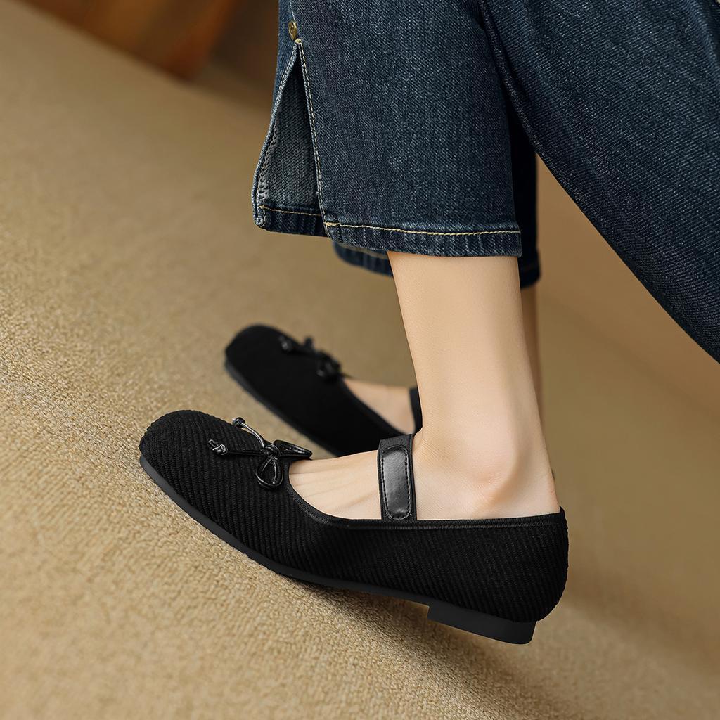 Weiwei Girl 222-2 балетки женские с круглым носком легкие с бантом одинарные туфли однотонные туфли Мэри Джейн с поясом