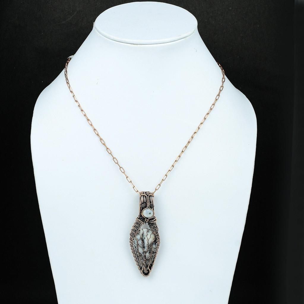 Древо жизни опаловый дендрит драгоценный камень кулон медная проволока обернутый кулон ювелирные изделия ручной работы дизайнерский кулон лунный камень ювелирные изделия подарок для друга