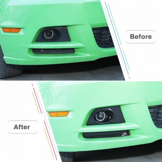 Car Carbon Fiber Front Fog Light Lamp Cover Trim Bezels For Ford Mustang 2010-14