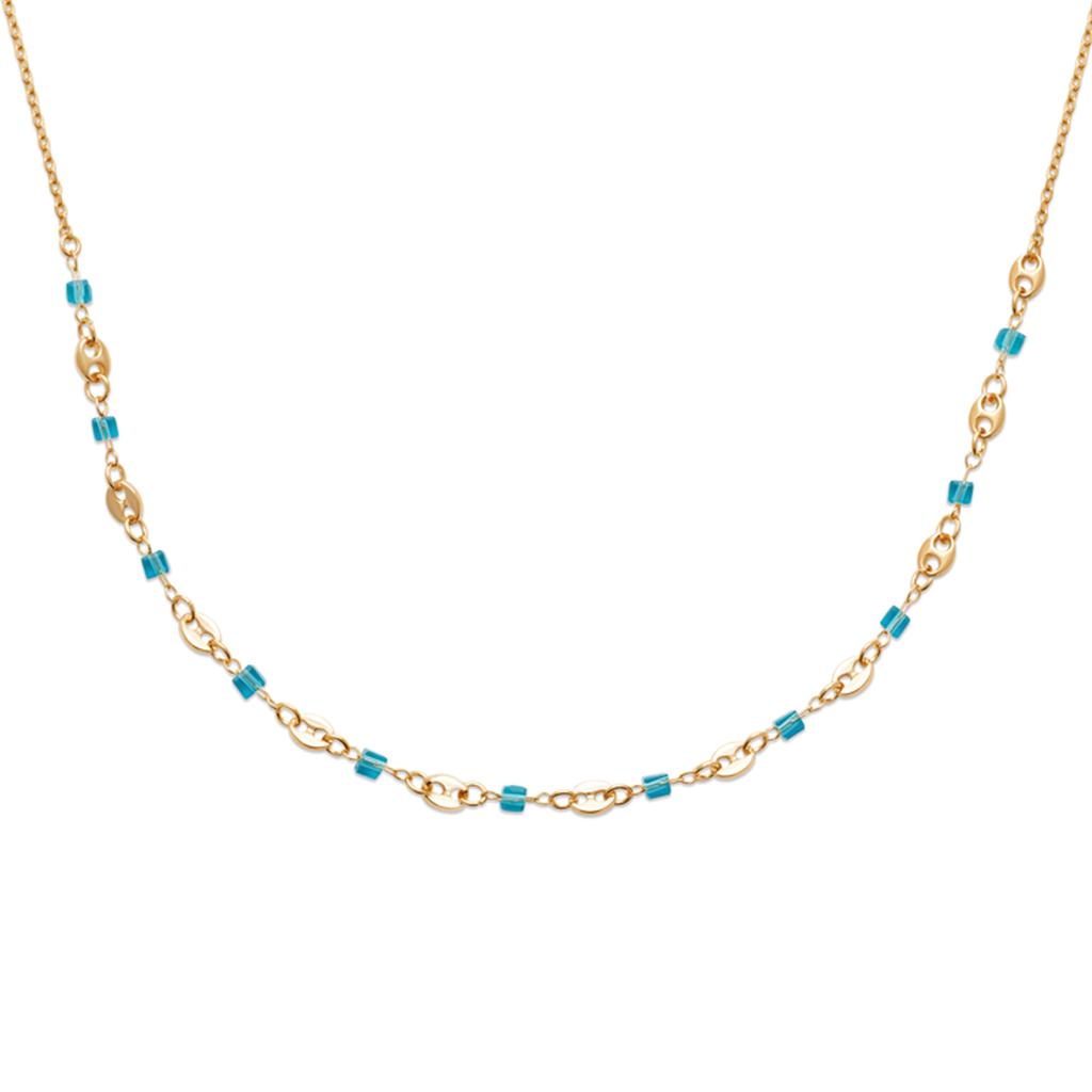 Les Trésors De Lily [R7719] - Gold Plated Necklace 'Sissi' Turquoise Gold (crystal) - 45cm 5x4mm (coffee Bean)
