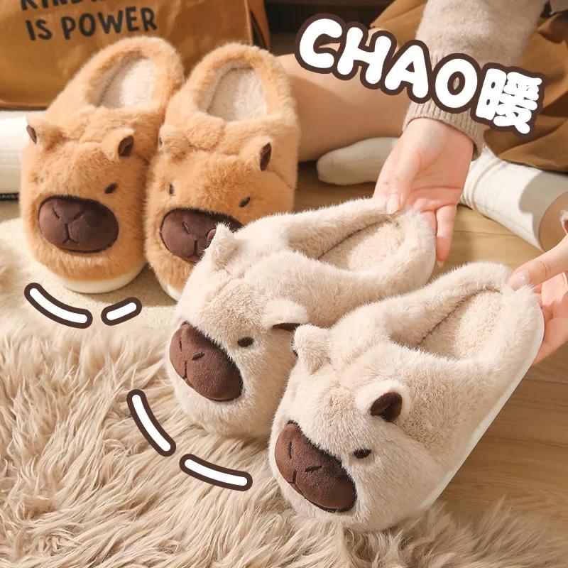 Fashion Women Cute Cartoon Slippers Bedroom Soft Sole Non Slip Plush Slippers Female Winter Thick Bottom Indoor Home Warm Cotton Slides