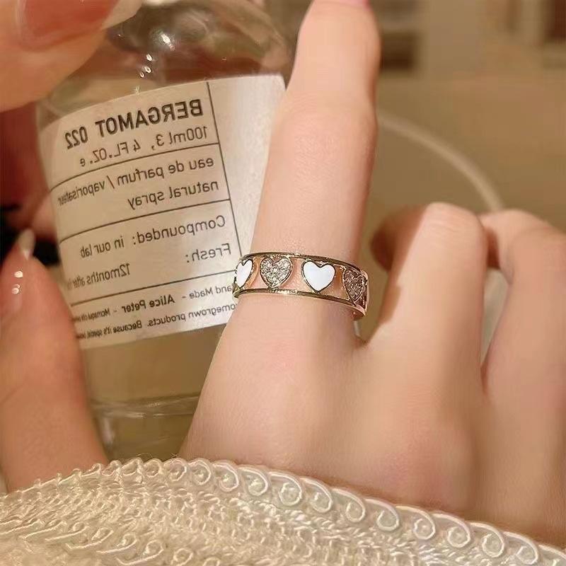 Fashion Ladies Crystal Love Heart Adjustable Open Rings Jewelry