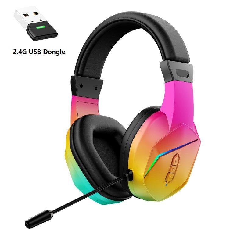 Светящаяся игровая гарнитура 2,4G Bluetooth с беспроводным USB-передатчиком - Аудио для киберспорта с низкой задержкой.