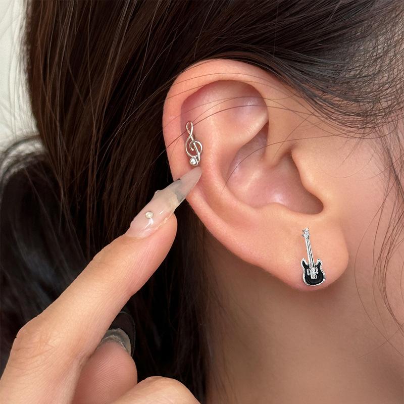 Посеребренные серьги S925, серьги в форме гитары в стиле рок-группы, персонализированные черные серьги-скрипки без сна