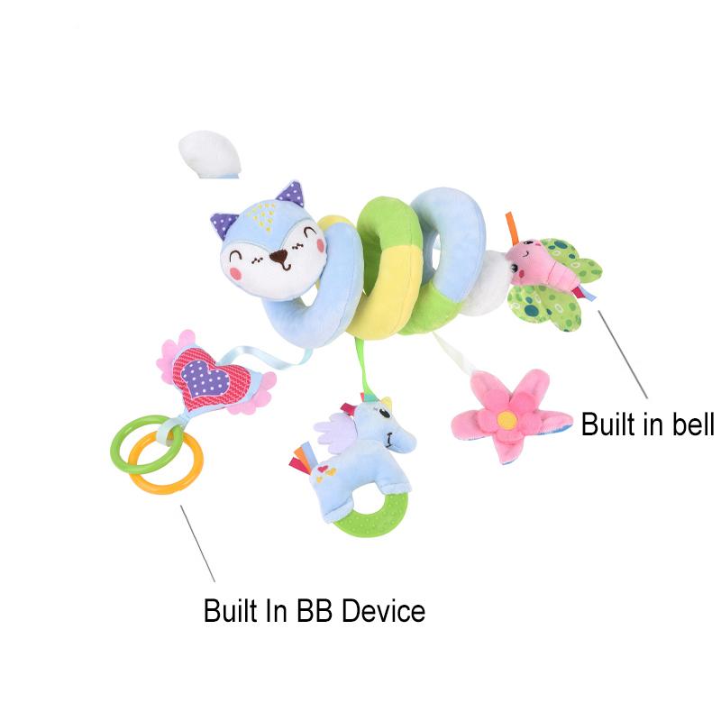 Детские игрушки для автокресла 3-6 месяцев, игрушки для коляски, спиральная подвесная плюшевая игрушка для младенцев в виде лисы с музыкальной шкатулкой, пищалкой и погремушками, развивающий подарок