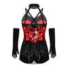 Girls Tassels Latin Dance Dress Halter Sleeveless Strappy Sparkling Sequins Fringed Dress Stage Gloves