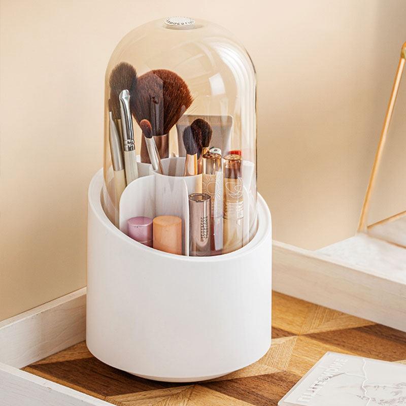 Acrylic Makeup Organizer With Rotating Compartment Lipstick Eyeshadow Brushes Storage Transparent Minimalist Cosmetic Holder