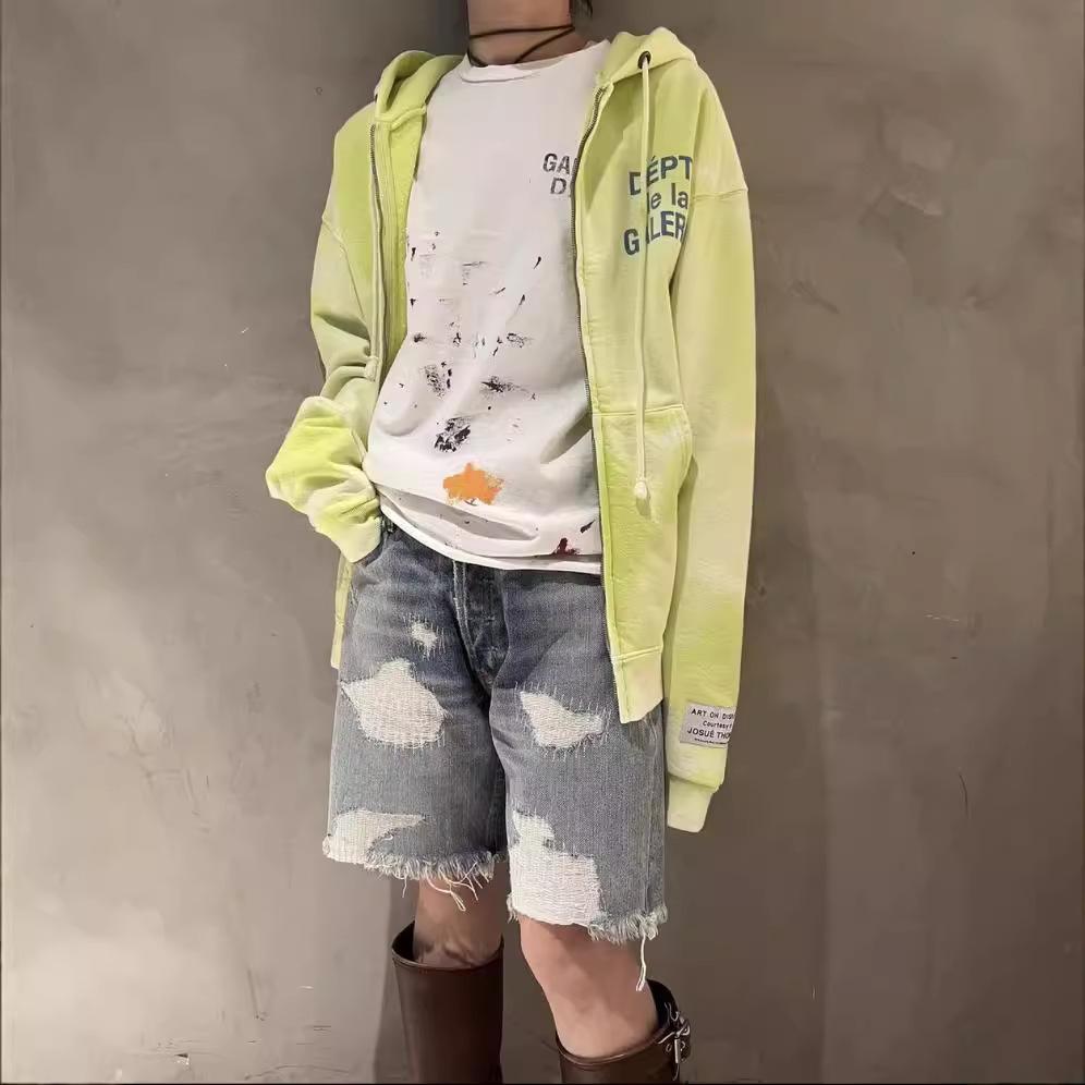 Cross-border American trendy brand GALLERY DEPT gradual change hole rough edge denim shorts men's and women's high street five-point pants
