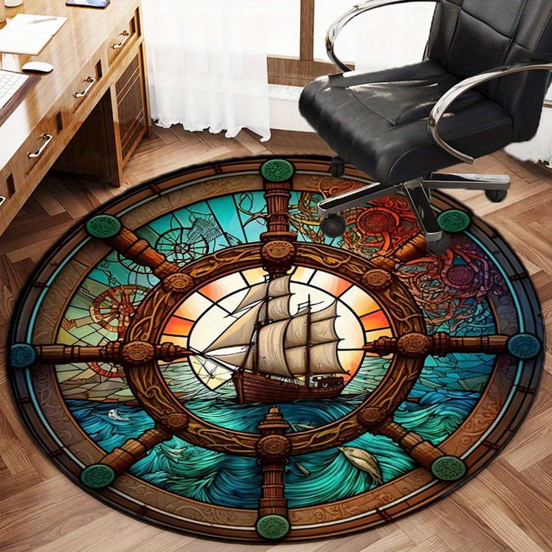 Ship Rudder Round Rug Nonslip Area Rug Office Chair Mat Carpet For Living Room Bedroom Home Decor