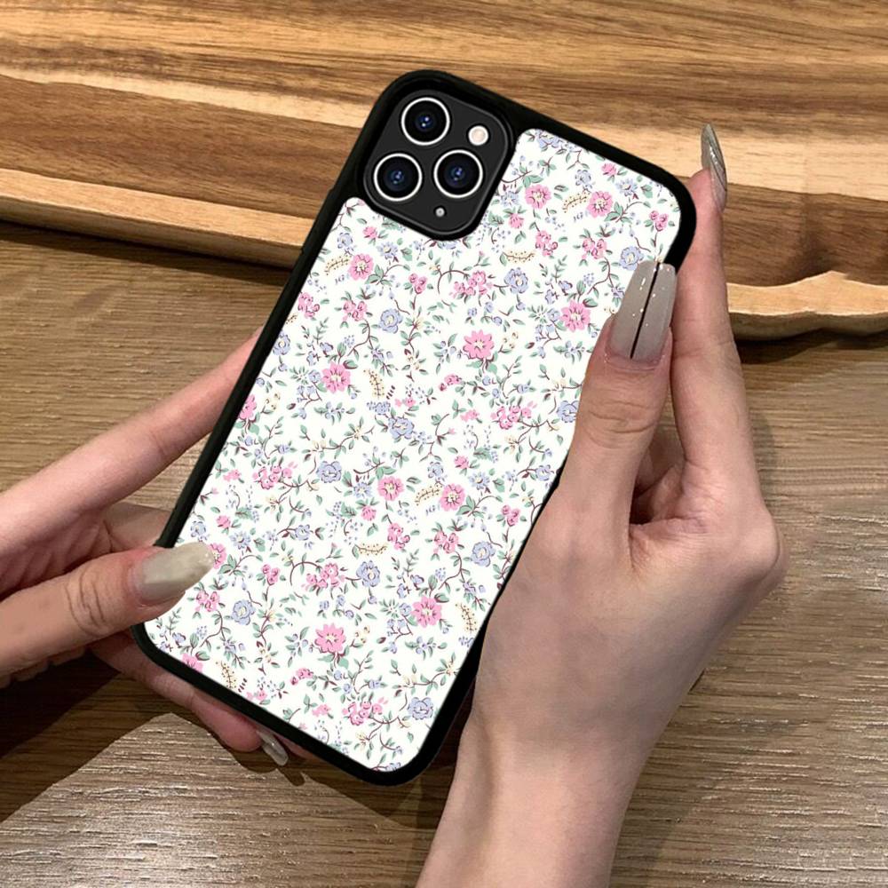 Чехол для телефона с мелкими красновато-розовыми цветами, силиконовый PC+TPU, для iPhone 11 12 13 14 15 16 Plus Pro Max, чехол