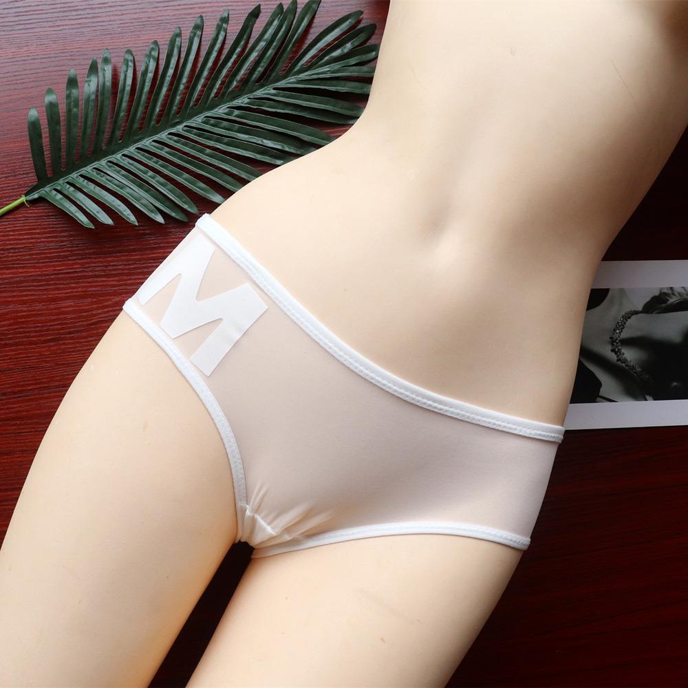 M-shaped Transparent Silk Women's Briefs Lace Sexy Mesh Underwear Female Low Waist Underpant Cotton Gear Knickers