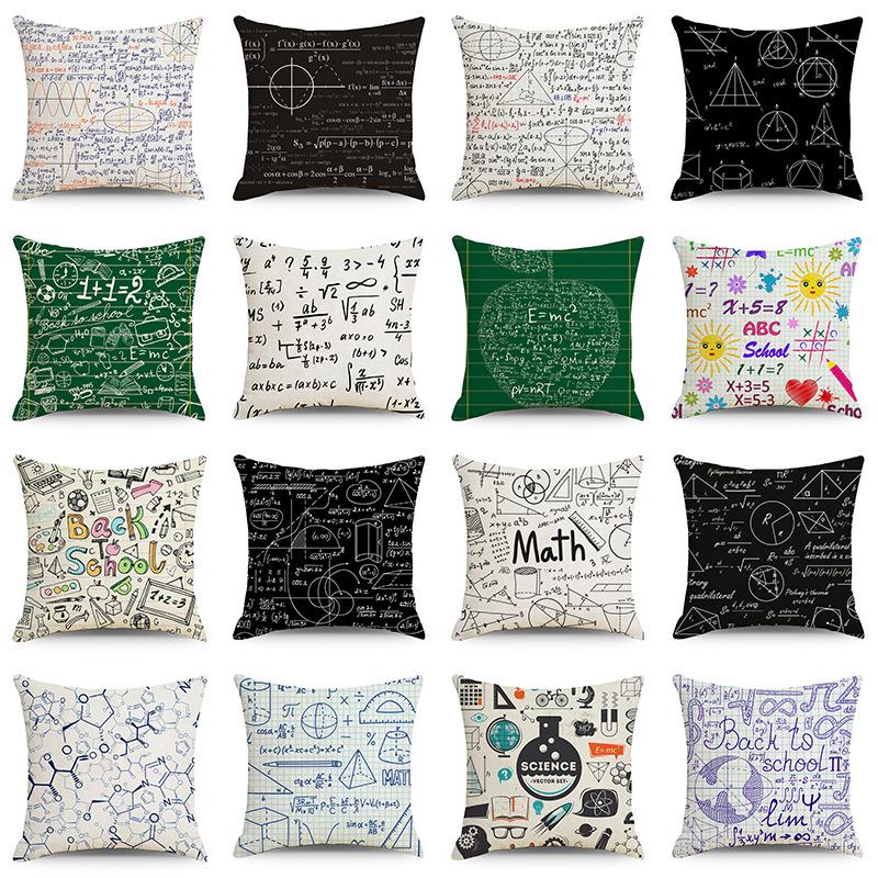 Mathematics, Physics and Chemistry Equations Pillow Cover Personalized Geometric Formula Graffiti Students' Bedside Linen Sleeping Pillow Cover