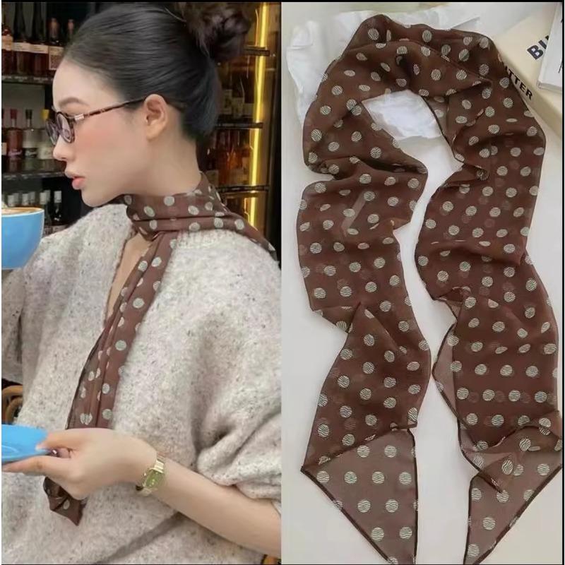 Women French Retro Polka Dot Long Narrow Neck Scarf For Women