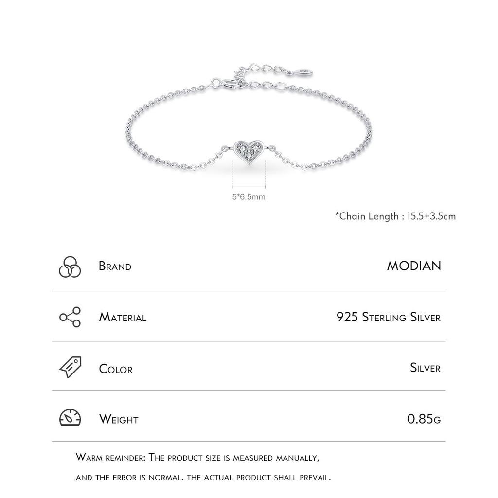 MODIAN New Design 925 Sterling Silver Heart CZ Bracelet Fashion Crystal Wedding Lady Classic Romantic Jewelry
