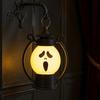 Safe Flameless Candle Halloween Ghost Face Night Light, Portable Retro LED Lamp with Hanging Indoor Outdoor Lighting Ring, Battery Operated