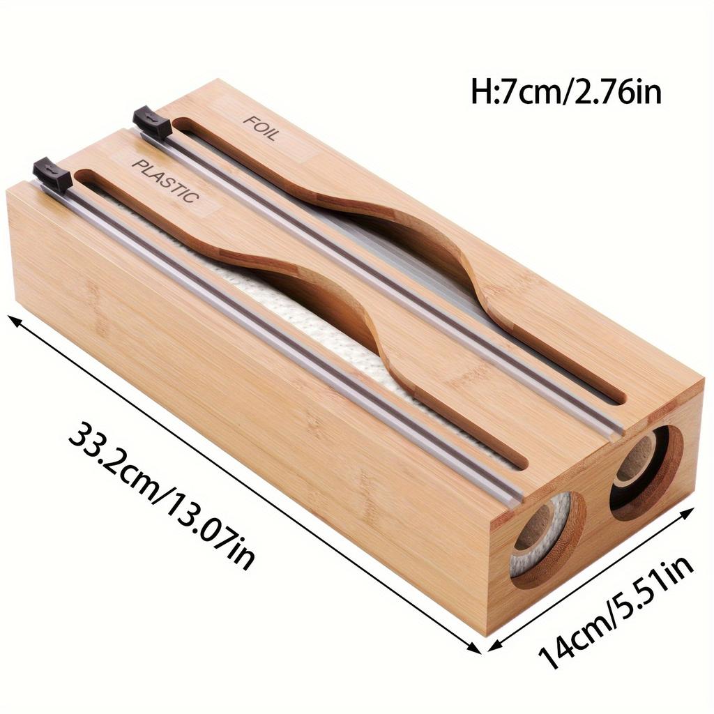 1 шт. Диспенсер для бамбуковой пленки 2-в-1 с резаком и этикетками, Резак для пищевой пленки, алюминиевой фольги, Кухонный органайзер с несколькими отделениями для пленки, слайсов и оберток
