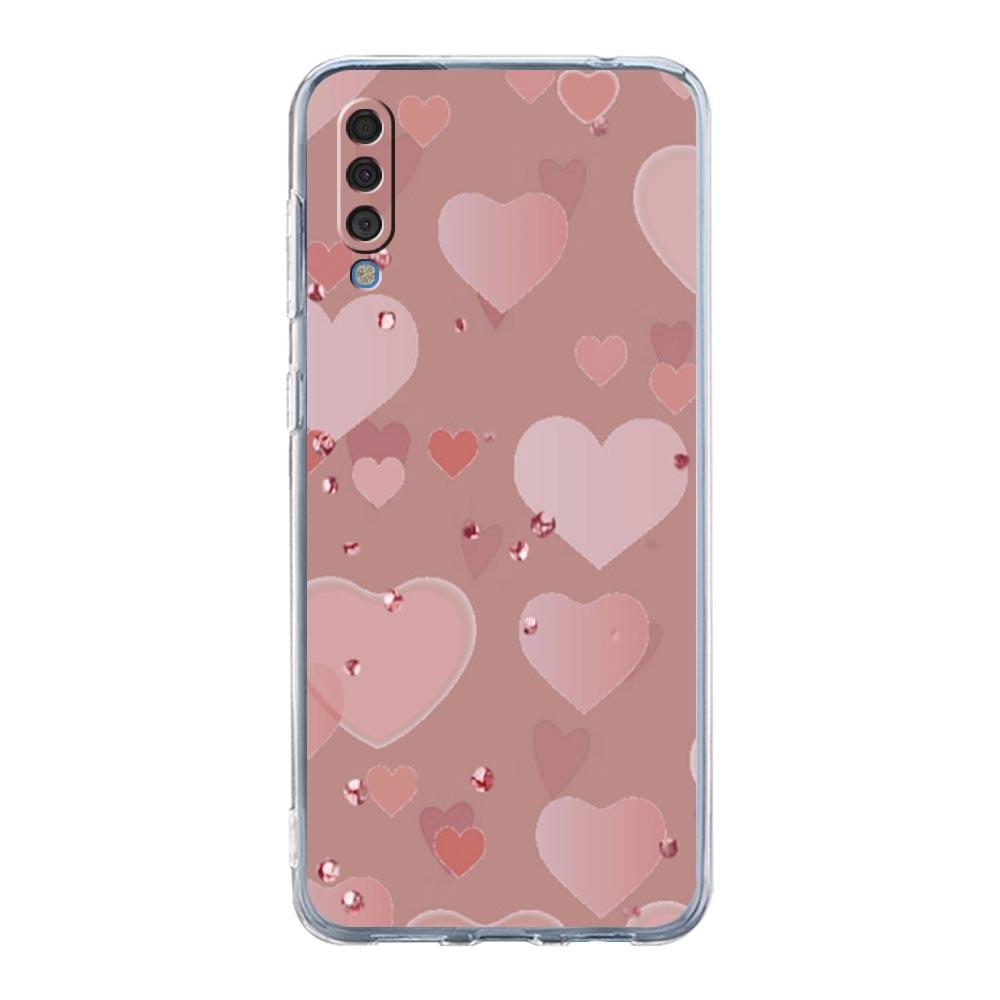 Чехол для Samsung A14 A50 A70 A30 A40 A20E A10S A20S A02S A04S A12 A22 A32 A34 A42 A52 5G A54, золотой, розовый, розовый, с блестящими сердечками, чехол
