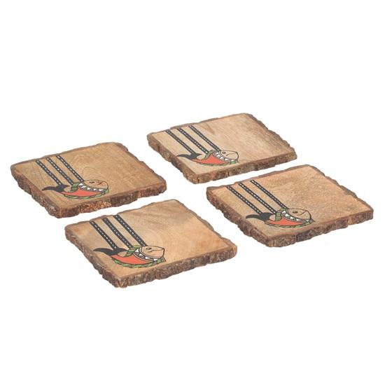 Подставки для рыбы Madhubani высотой 10,16 см для офиса из дерева манго Набор из 4 подставок для чая для обеденного стола для дома Подставки для чашек Подставки для стаканов