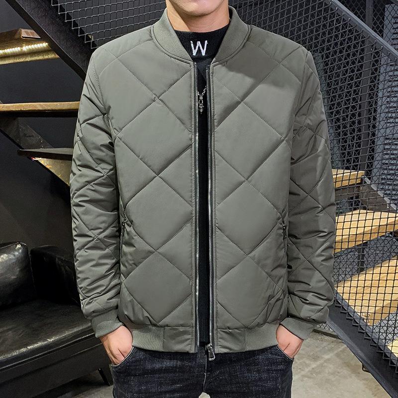 Новая хлопковая куртка для осени и зимы, мужская хлопковая одежда, хлопковая куртка с бейсбольным воротником, ромбовидный узор, мужская плюшевая куртка