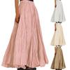 Women Skirt Elastic High Waist Pleated Maxi Skirt Solid Color A-Line Ankle-Length Skirt Large Hem Long Skirt Work Leisure Wear