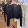 Летний тонкий шелковый вязаный кардиган для женщин, осенний длинный рукав, солнцезащитный кардиган, женская однотонная повседневная шаль, женский трикотаж, топы 24610