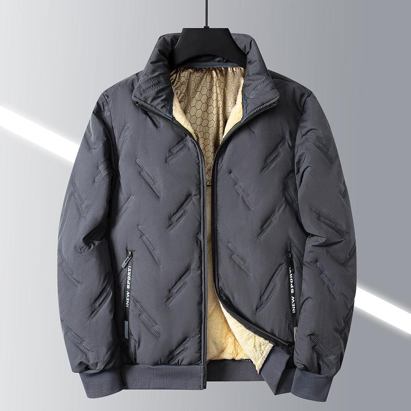 Autumn Winter Men's Cotton Jacket with Thick Wool and Sheep Wool Cotton Jacket with Large Stand-up Collar