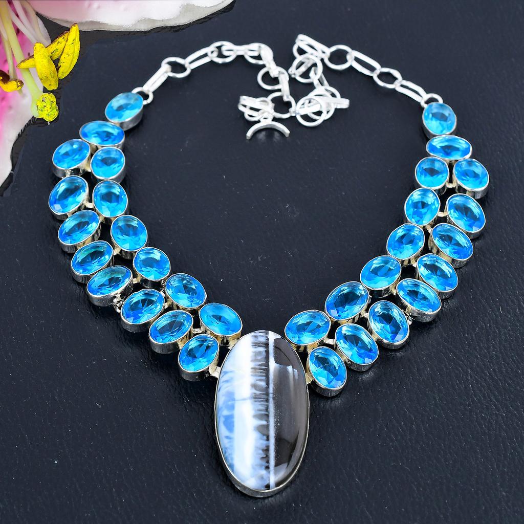 Owhyee Opal, Blue Topaz Gemstone 925 Sterling Silver Jewelry Necklace 18" KG-1839