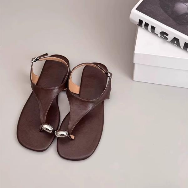 Fashion Real Leather Shoes Woman Flat Sandals Flip Flops Platform Summer Heels Open Toe Genuine Without Retro Corrective 2025 Girls
