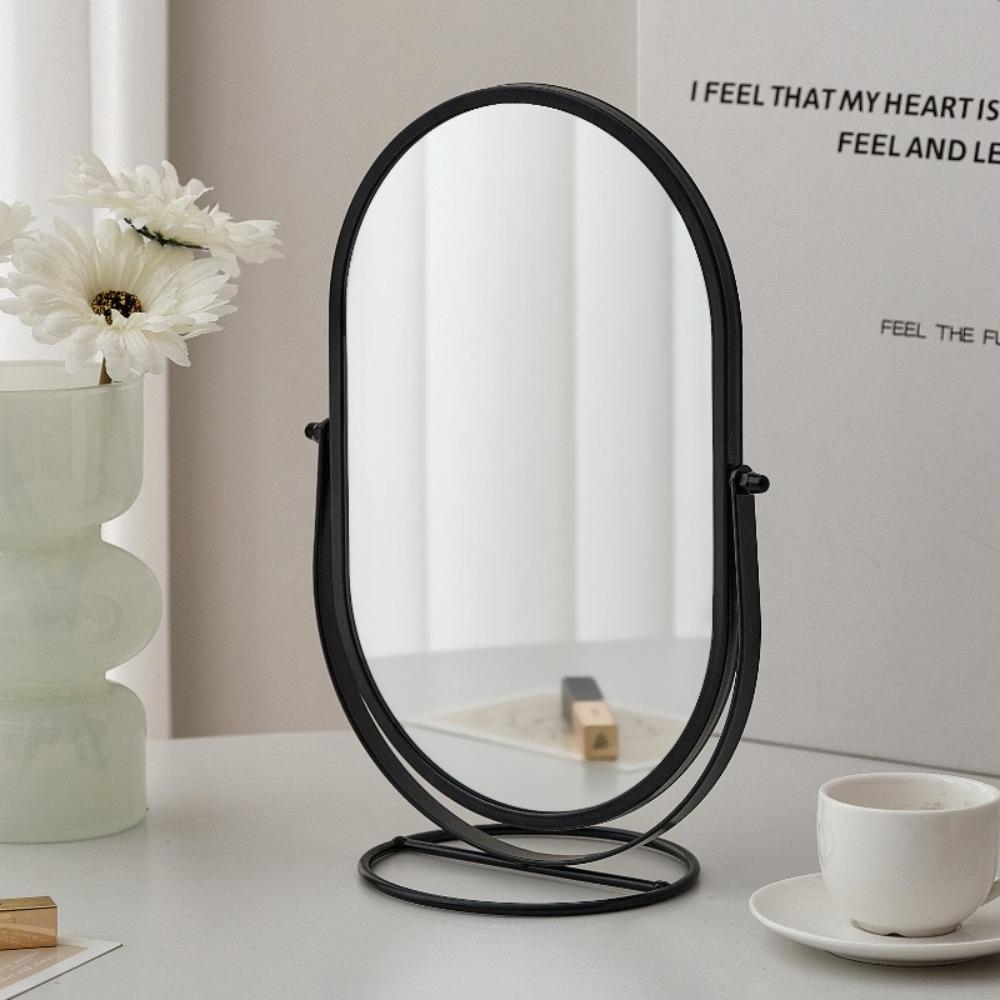Oval Makeup Mirror Light Luxury Desktop Stand Mirror Iron Art Vanity Mirror  Student Dormitory