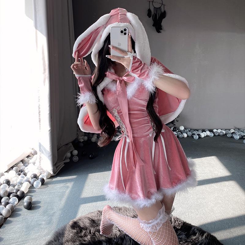 Yi Mengyao Red Christmas Bow Dress - Pure Desire Style, Autumn/Winter Collection for Women