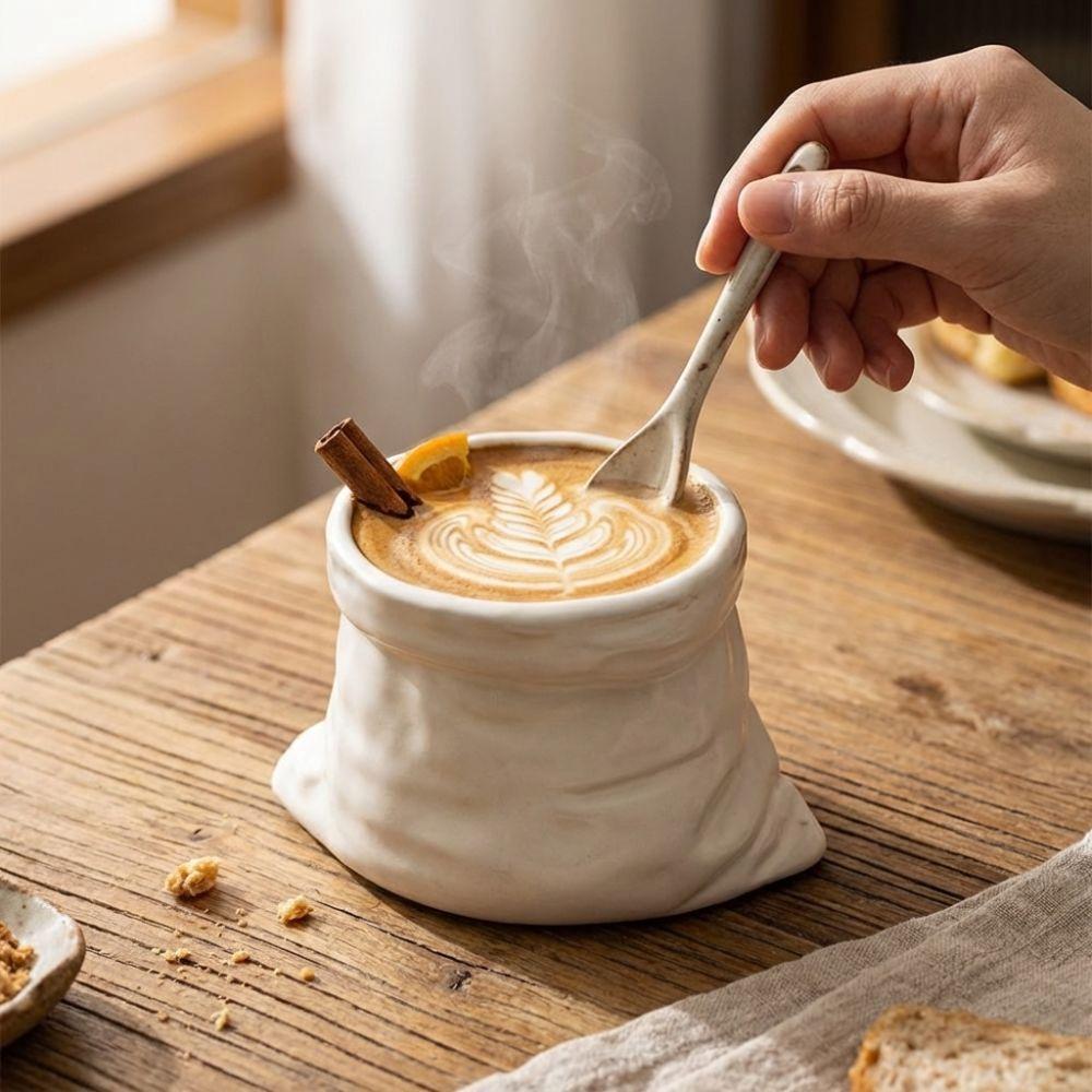Large-caliber Bag Ceramic Cups Non-slip Coffee Cups Creative Cloth Bag Shaped Mug Tableware