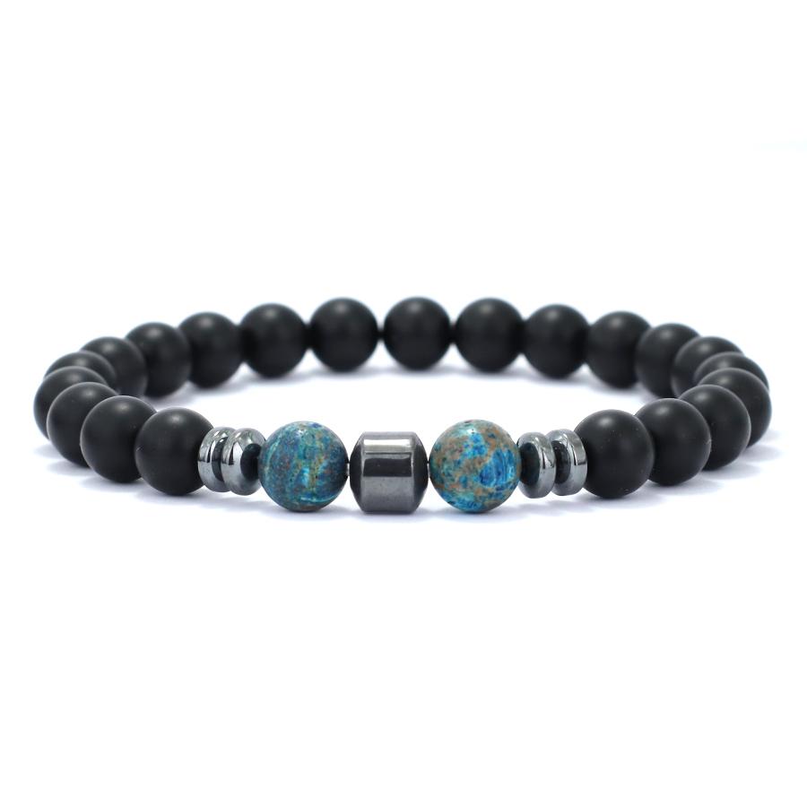 Simple Men Bracelet Hematite Onyx Beaded Volcanic Howlite Stone Strand Gift for Him Brass Braclet Yoga Healing Hand Jewelry