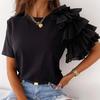 Fashion Women Blouse Solid Color Layered Ruffle Short Sleeve Asymmetric Loose T-shirt Top for Summer