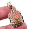 Natural Unakite Gemstone 925 Solid Sterling Silver Two Tone Pendant 1.50" F9U61